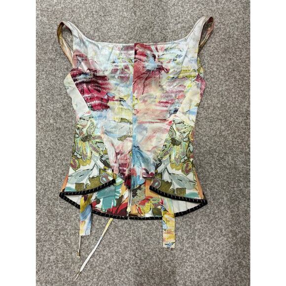 Roberto Cavalli S/S 2003 Bustier Corset Floral Abstract Print Denim Silk Top - Picture 2 of 12